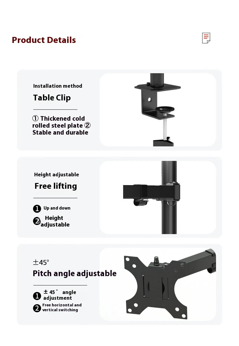 Support double écrans à double bras MS02N, rotation à 360° pour télévision ou écrans d'ordinateur de bureau de 10 à 30 pouces, hauteur réglable