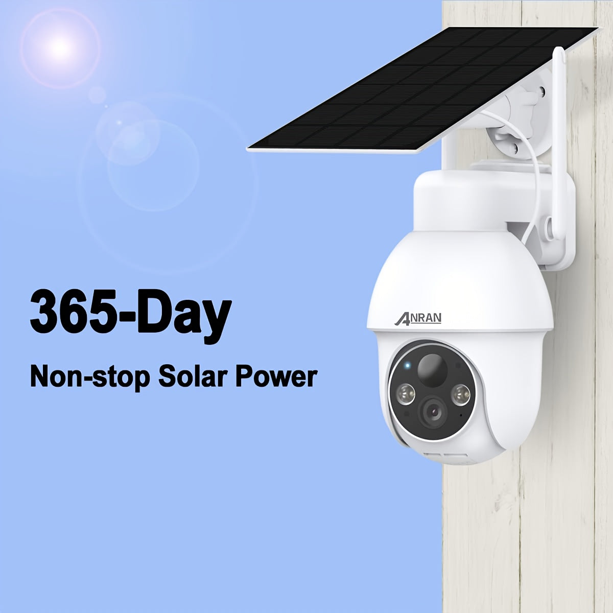 Caméra de surveillance HD 1296p solaire — Vision nocturne, détection de mouvement et rotation PTZ