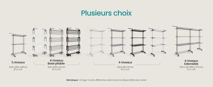 Séchoir à vêtements à 4 niveaux avec roues, pliable, 63,5 x 125,5 x 173 cm, grande capacité, usage intérieur et extérieur, noir