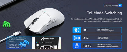 Souris gaming ATTACK SHARK X11, station de charge magnétique, capteur gaming PixArt PAW3311, 22 000 DPI, Bluetooth/2,4 GHz, sans fil/filaire