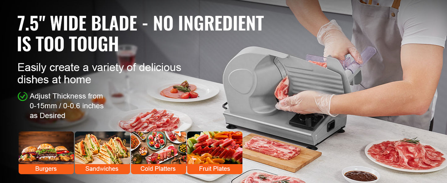 Trancheuse à viande électrique SucceBuy, lame et protège-lame en acier inoxydable SUS 420, épaisseur réglable pour usage maison.